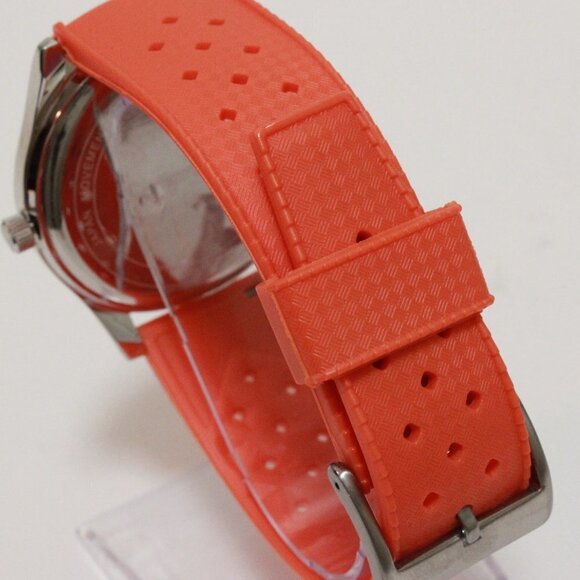 Men's Quartz Field Watch Silver Case Orange Tropical Rubber Strap 42mm - Picture 11 of 15